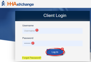 On the Client Login page, the Username and Password fields display. The Log In button displays at bottom.